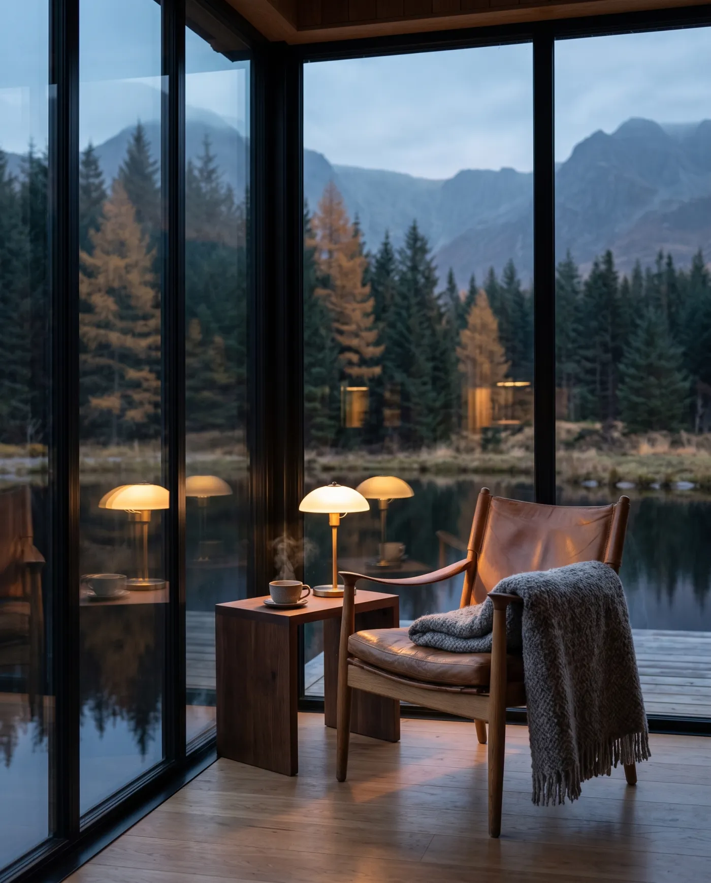 Reading chair against the floor-to-ceiling window